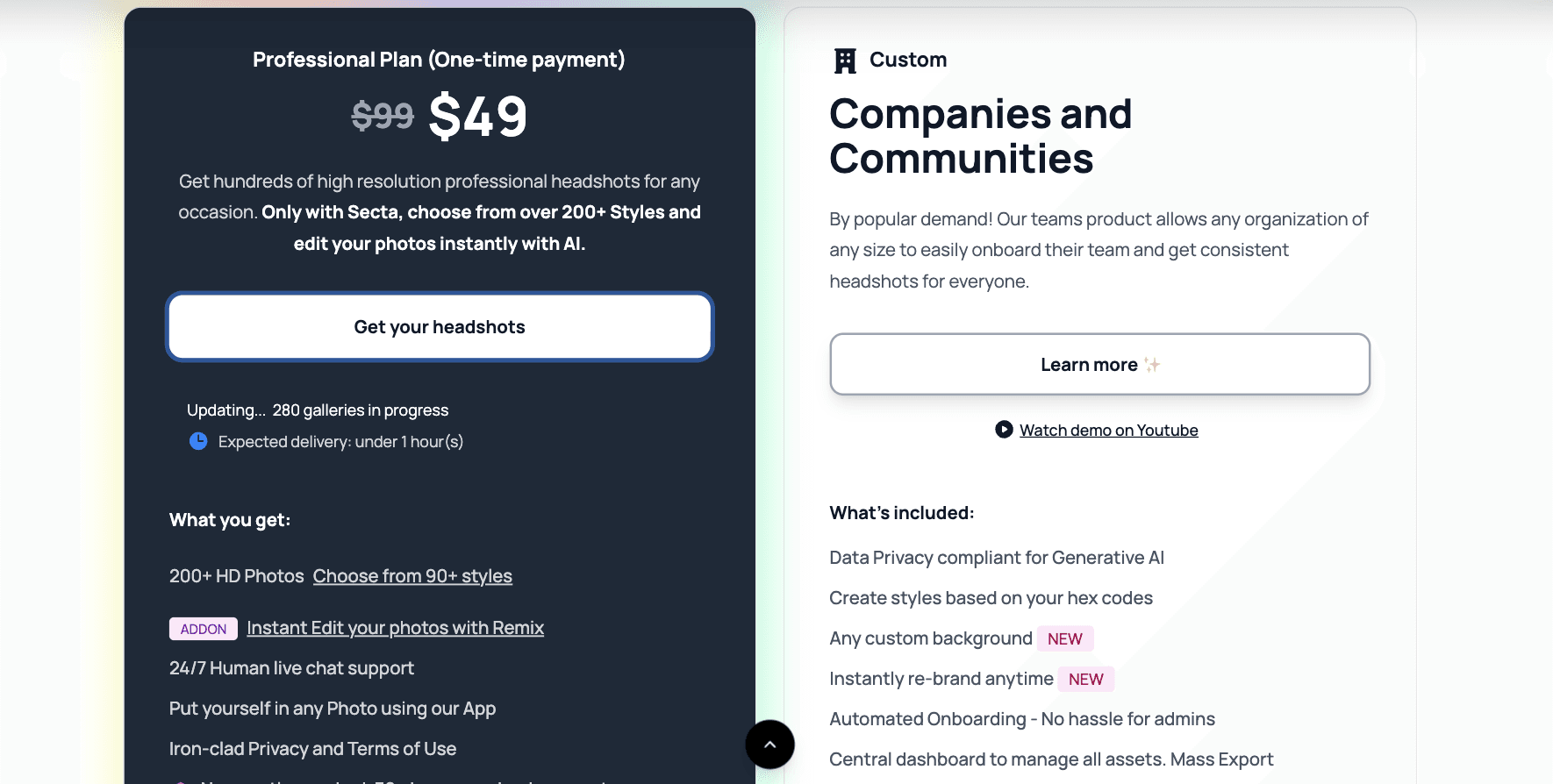 Secta AI pricing plan at $49