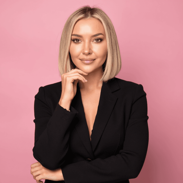 Foto profesional con IA con expresión segura y fondo de calidad de estudio