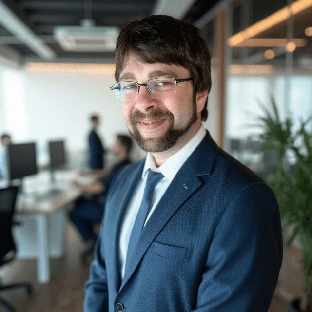 Professional AI headshot of a man in a suit generated by AiProPortrait