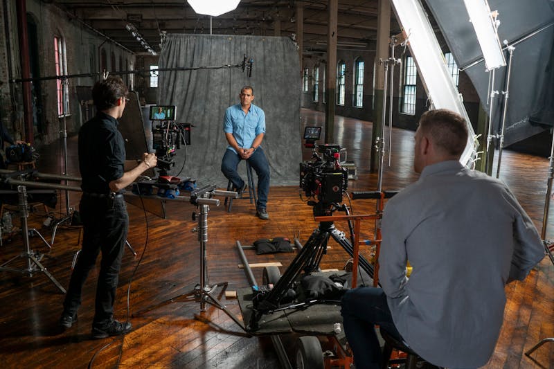 Behind-the-scenes setup for a professional headshot session