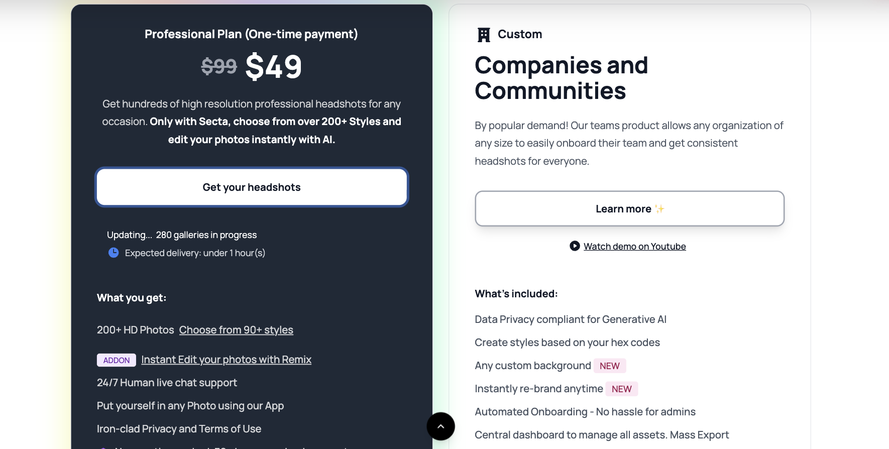 Secta AI pricing plan at $49